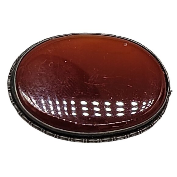 Designer Signed Sterling Carnelian Brooch Germany Makers Mark Vintage 925 Silver - Picture 2 of 8